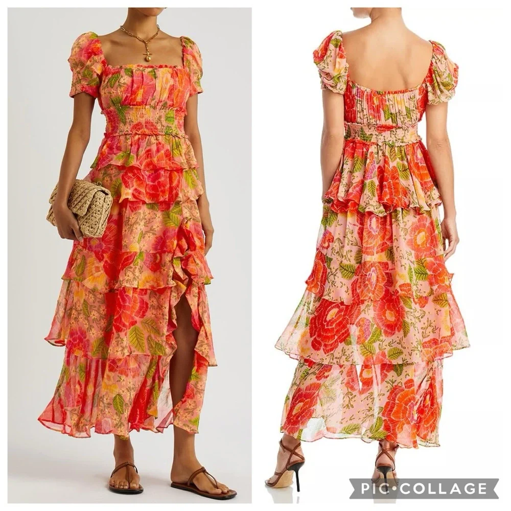 Farm Rio Blooming Floral Maxi Dress XS Smocked Puff Sleeve NWT - Picture 11 of 16